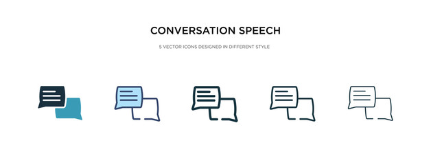 conversation speech bubbles icon in different style vector illustration. two colored and black conversation speech bubbles vector icons designed in filled, outline, line and stroke style can be used