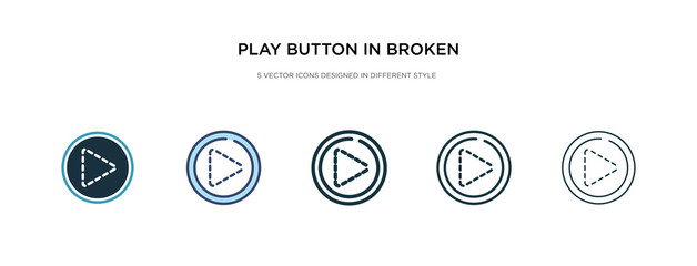 play button in broken line icon in different style vector illustration. two colored and black play button in broken line vector icons designed filled, outline, line and stroke style can be used for