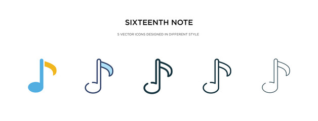 sixteenth note icon in different style vector illustration. two colored and black sixteenth note vector icons designed in filled, outline, line and stroke style can be used for web, mobile, ui