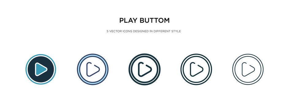 play buttom icon in different style vector illustration. two colored and black play buttom vector icons designed in filled, outline, line and stroke style can be used for web, mobile, ui