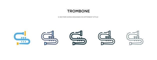 trombone icon in different style vector illustration. two colored and black trombone vector icons designed in filled, outline, line and stroke style can be used for web, mobile, ui