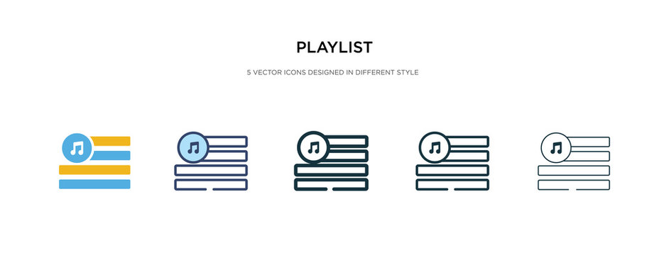 playlist icon in different style vector illustration. two colored and black playlist vector icons designed in filled, outline, line and stroke style can be used for web, mobile, ui
