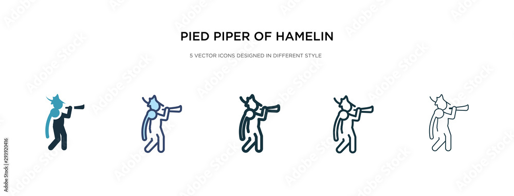 Poster pied piper of hamelin icon in different style vector illustration. two colored and black pied piper 