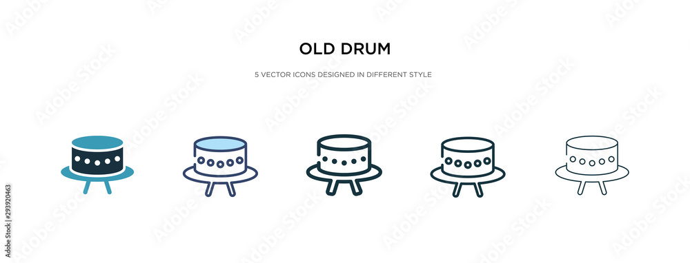 Poster old drum icon in different style vector illustration. two colored and black old drum vector icons de