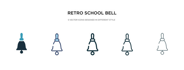 Obraz na płótnie Canvas retro school bell icon in different style vector illustration. two colored and black retro school bell vector icons designed in filled, outline, line and stroke style can be used for web, mobile, ui