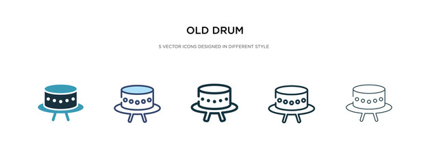 old drum icon in different style vector illustration. two colored and black old drum vector icons designed in filled, outline, line and stroke style can be used for web, mobile, ui