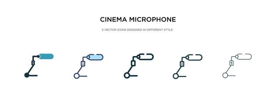 cinema microphone icon in different style vector illustration. two colored and black cinema microphone vector icons designed in filled, outline, line and stroke style can be used for web, mobile, ui