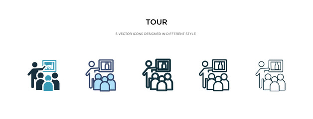 tour icon in different style vector illustration. two colored and black tour vector icons designed in filled, outline, line and stroke style can be used for web, mobile, ui