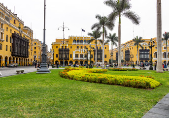 Architecture around Plaza Mayor in downtown Lima, Peru.