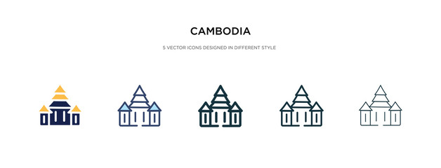 cambodia icon in different style vector illustration. two colored and black cambodia vector icons designed in filled, outline, line and stroke style can be used for web, mobile, ui - obrazy, fototapety, plakaty