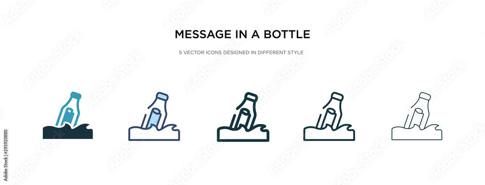 Poster message in a bottle icon in different style vector illustration. two colored and black message in a 