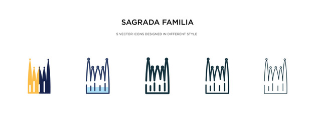 sagrada familia building icon in different style vector illustration. two colored and black sagrada familia building vector icons designed in filled, outline, line and stroke style can be used for - obrazy, fototapety, plakaty
