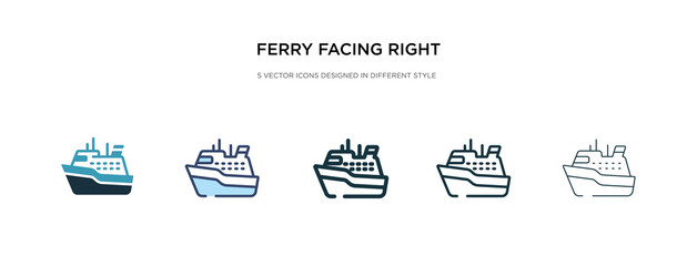 ferry facing right icon in different style vector illustration. two colored and black ferry facing right vector icons designed in filled, outline, line and stroke style can be used for web, mobile,
