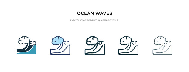 ocean waves icon in different style vector illustration. two colored and black ocean waves vector icons designed in filled, outline, line and stroke style can be used for web, mobile, ui