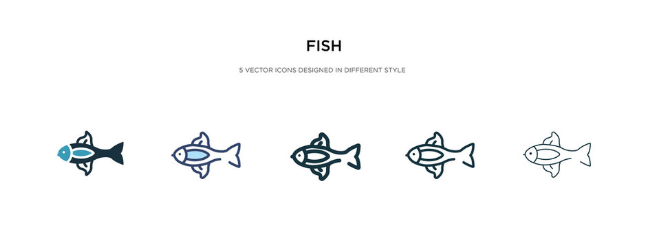 fish icon in different style vector illustration. two colored and black fish vector icons designed in filled, outline, line and stroke style can be used for web, mobile, ui