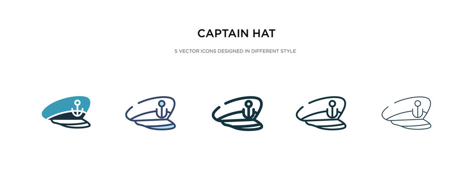 captain hat icon in different style vector illustration. two colored and black captain hat vector icons designed in filled, outline, line and stroke style can be used for web, mobile, ui