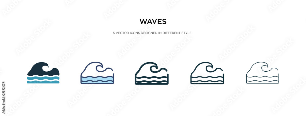 Poster waves icon in different style vector illustration. two colored and black waves vector icons designed