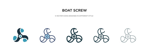 boat screw icon in different style vector illustration. two colored and black boat screw vector icons designed in filled, outline, line and stroke style can be used for web, mobile, ui - obrazy, fototapety, plakaty