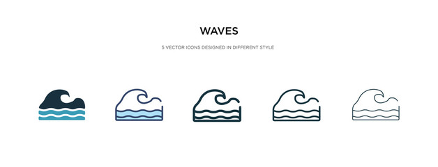 waves icon in different style vector illustration. two colored and black waves vector icons designed in filled, outline, line and stroke style can be used for web, mobile, ui