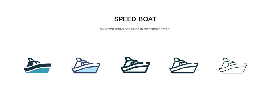 speed boat icon in different style vector illustration. two colored and black speed boat vector icons designed in filled, outline, line and stroke style can be used for web, mobile, ui