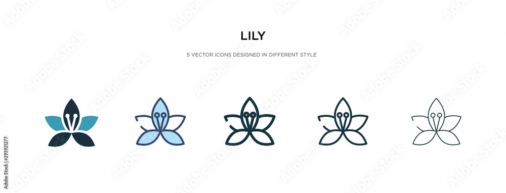Poster lily icon in different style vector illustration. two colored and black lily vector icons designed i