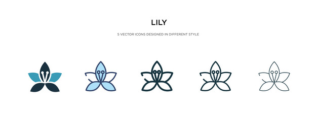 lily icon in different style vector illustration. two colored and black lily vector icons designed in filled, outline, line and stroke style can be used for web, mobile, ui © zaurrahimov