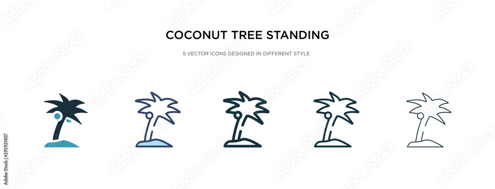 Poster coconut tree standing icon in different style vector illustration. two colored and black coconut tre
