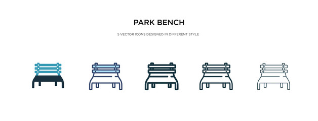 park bench icon in different style vector illustration. two colored and black park bench vector icons designed in filled, outline, line and stroke style can be used for web, mobile, ui