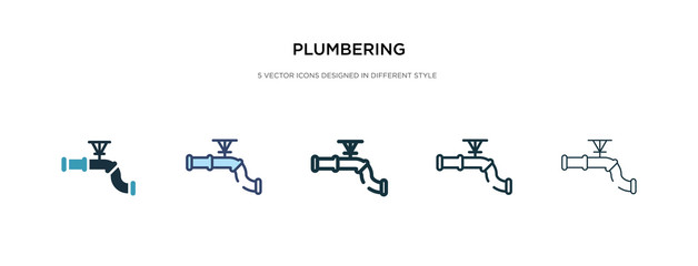 plumbering icon in different style vector illustration. two colored and black plumbering vector icons designed in filled, outline, line and stroke style can be used for web, mobile, ui
