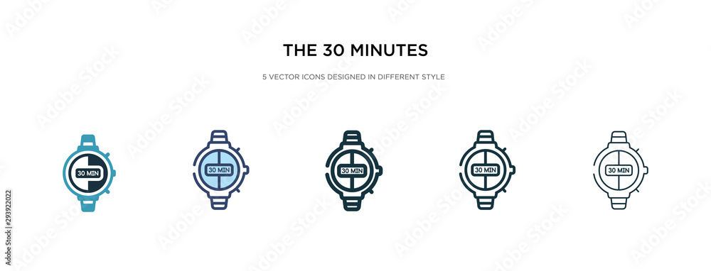 Poster the 30 minutes icon in different style vector illustration. two colored and black the 30 minutes vec