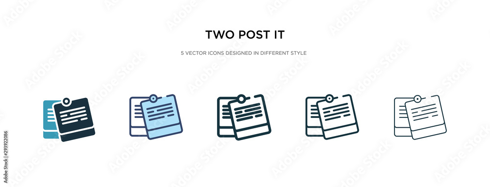 Poster two post it icon in different style vector illustration. two colored and black two post it vector ic