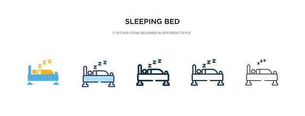 sleeping bed icon in different style vector illustration. two colored and black sleeping bed vector icons designed in filled, outline, line and stroke style can be used for web, mobile, ui