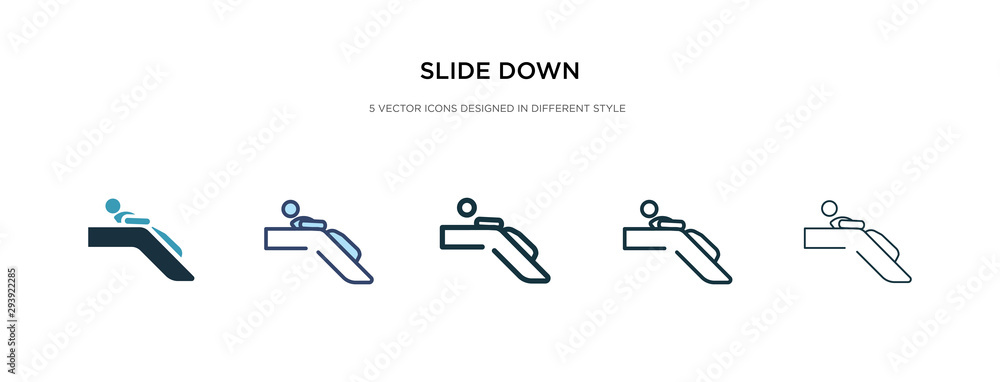 Poster slide down icon in different style vector illustration. two colored and black slide down vector icon