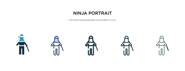ninja portrait icon in different style vector illustration. two colored and black ninja portrait vector icons designed in filled, outline, line and stroke style can be used for web, mobile, ui