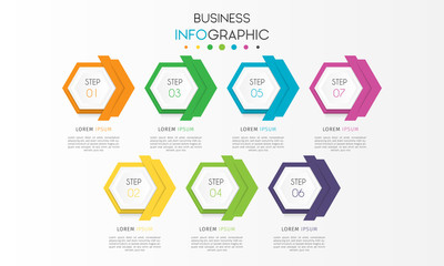 Business data visualization. Timeline infographic element with 7 options, steps, number vector template design