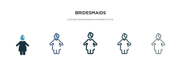 bridesmaids icon in different style vector illustration. two colored and black bridesmaids vector icons designed in filled, outline, line and stroke style can be used for web, mobile, ui