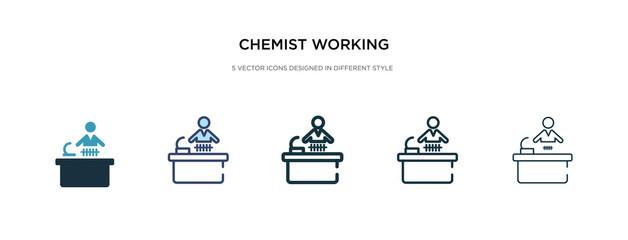 chemist working icon in different style vector illustration. two colored and black chemist working vector icons designed in filled, outline, line and stroke style can be used for web, mobile, ui