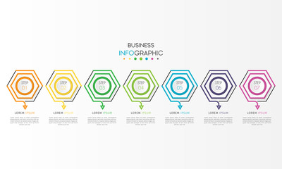 Business data visualization. Timeline infographic element with 7 options, steps, number vector template design