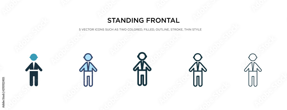 Poster standing frontal man icon in different style vector illustration. two colored and black standing fro