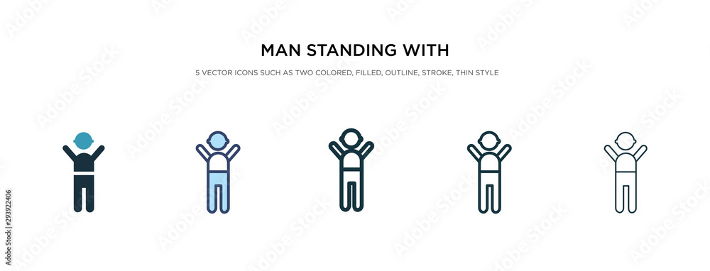 Poster man standing with arms up icon in different style vector illustration. two colored and black man sta