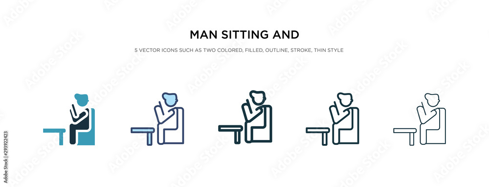 Poster man sitting and reading book icon in different style vector illustration. two colored and black man 