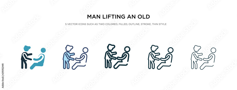 Aufkleber man lifting an old man icon in different style vector illustration. two colored and black man liftin