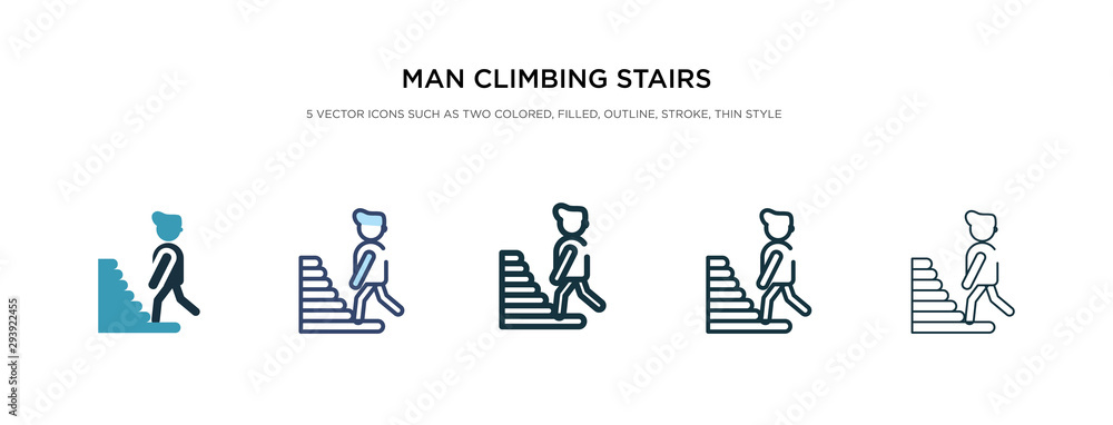 Aufkleber man climbing stairs icon in different style vector illustration. two colored and black man climbing 