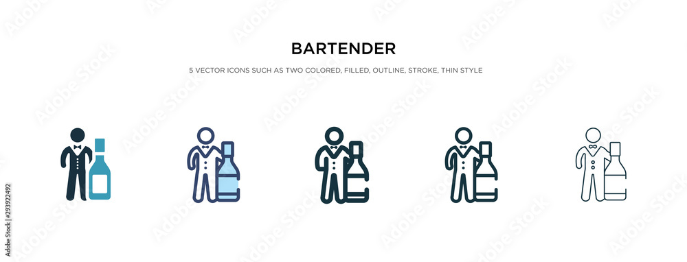 Poster bartender icon in different style vector illustration. two colored and black bartender vector icons 