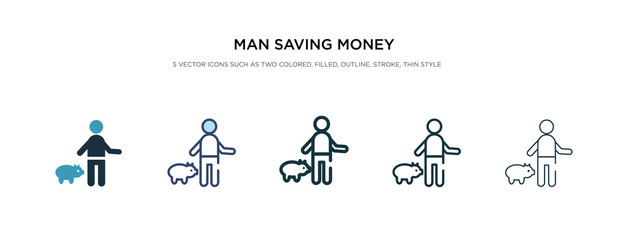 man saving money icon in different style vector illustration. two colored and black man saving money vector icons designed in filled, outline, line and stroke style can be used for web, mobile, ui