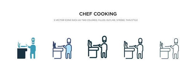 chef cooking icon in different style vector illustration. two colored and black chef cooking vector icons designed in filled, outline, line and stroke style can be used for web, mobile, ui