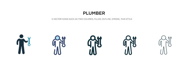 plumber icon in different style vector illustration. two colored and black plumber vector icons designed in filled, outline, line and stroke style can be used for web, mobile, ui