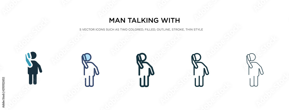 Poster man talking with phone icon in different style vector illustration. two colored and black man talkin