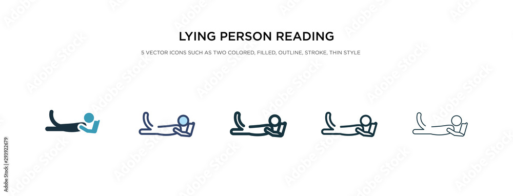 Poster lying person reading icon in different style vector illustration. two colored and black lying person