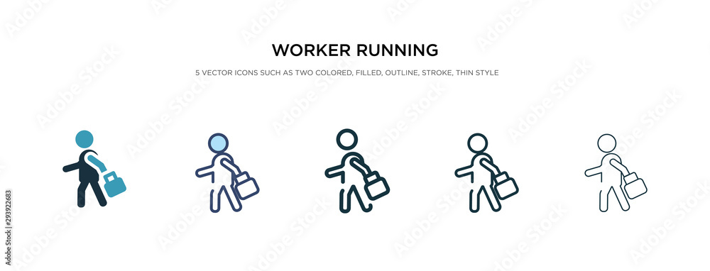 Poster worker running icon in different style vector illustration. two colored and black worker running vec